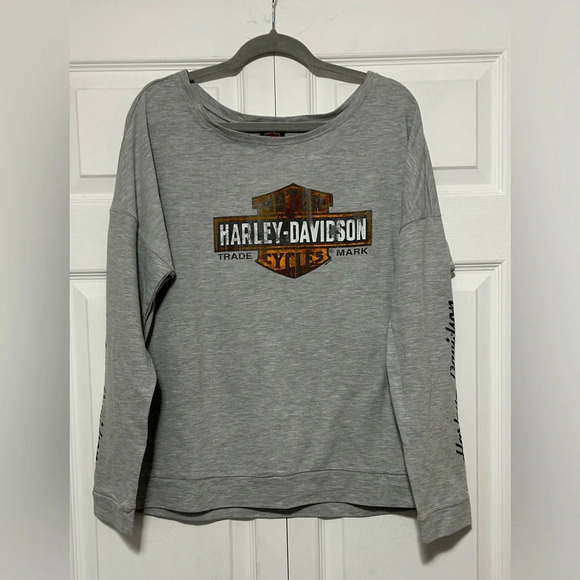 Harley-Davidson® Women's Distressed Elongated B&S Long Sleeve, Gray Size 2X - Picture 8 of 9